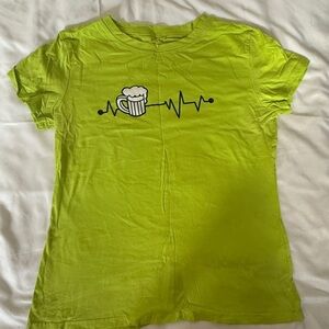 Green Short Sleeve Tee with Coffee Graphic